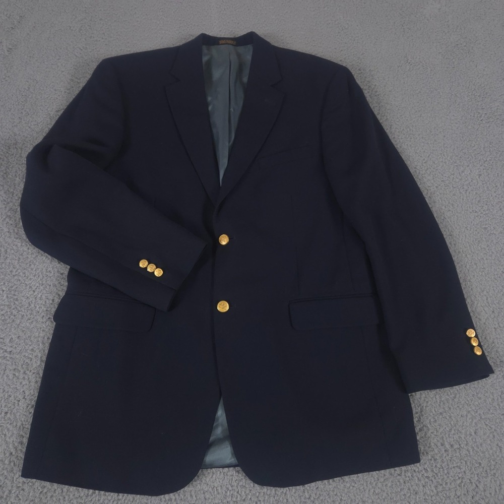 Stafford Blazer Mens 42 Long Navy Gold Button Suit Jacket Sport Coat Preppy Work